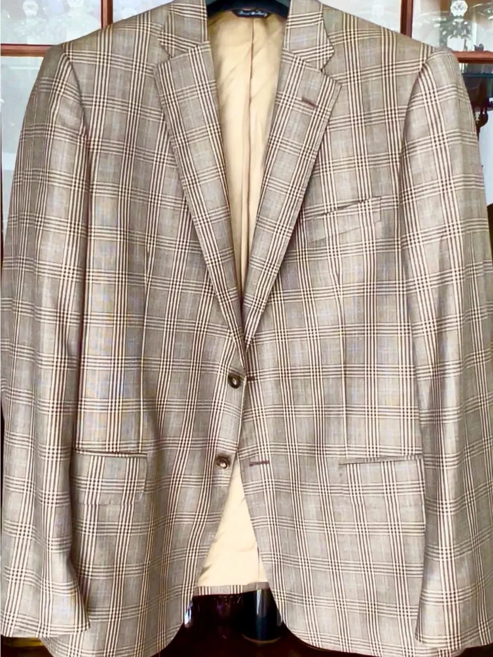 Bloomingdale's Italian Reda Super 130, Sport Coat , Beige with Blue Windowp